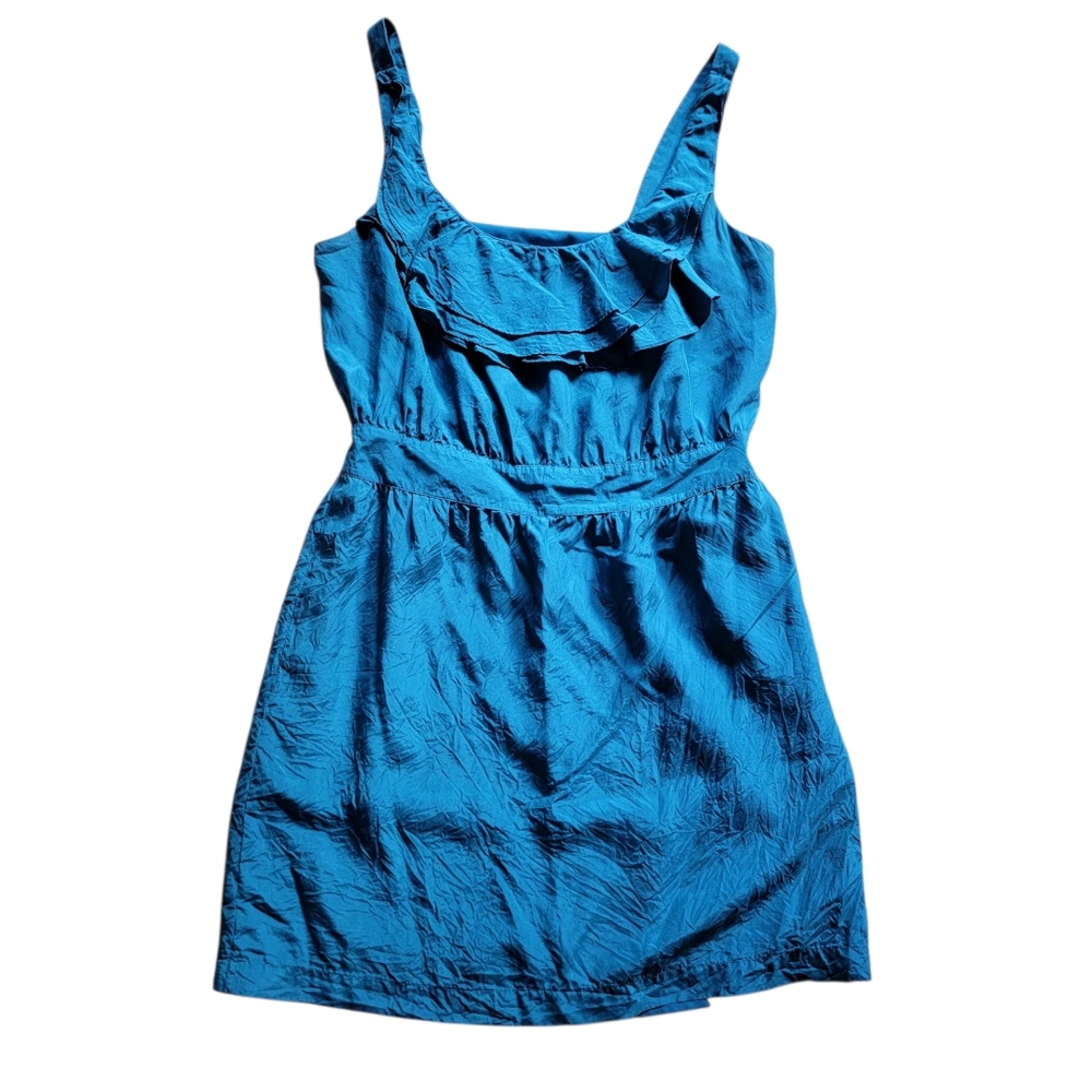 Loft Teal‎ 100% Silk Ruffle Sleeveless Tank Mini Dress Size 8